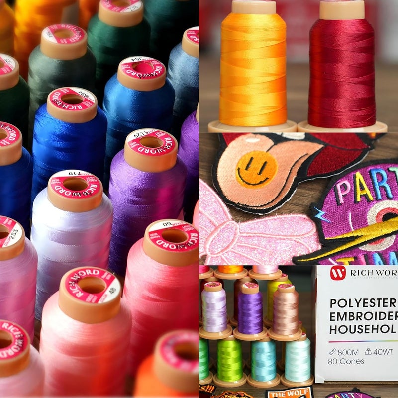 Poolin Richword Selected 800M 20 Colors Embroidery Thread, 40WT(108D/2) Polyester Thread Set for Embroidery and Sewing Machines, for Daily DIY Projects - Image 2